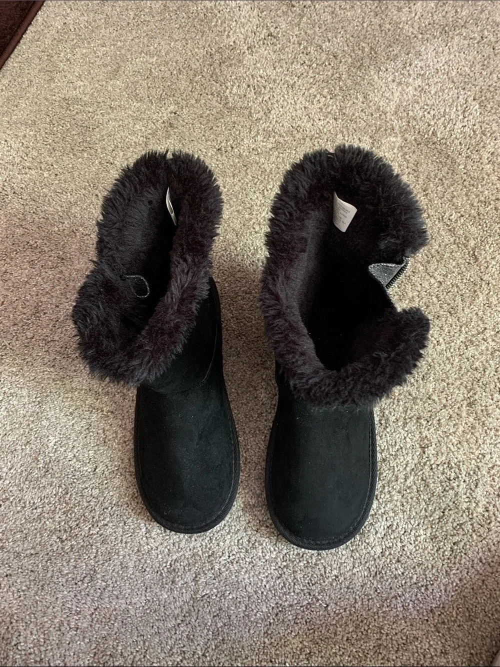 Airwalk Women’s Boots Size 5 Like NEW Black Fur Trim Suede-Look Zip Ankle Boots
